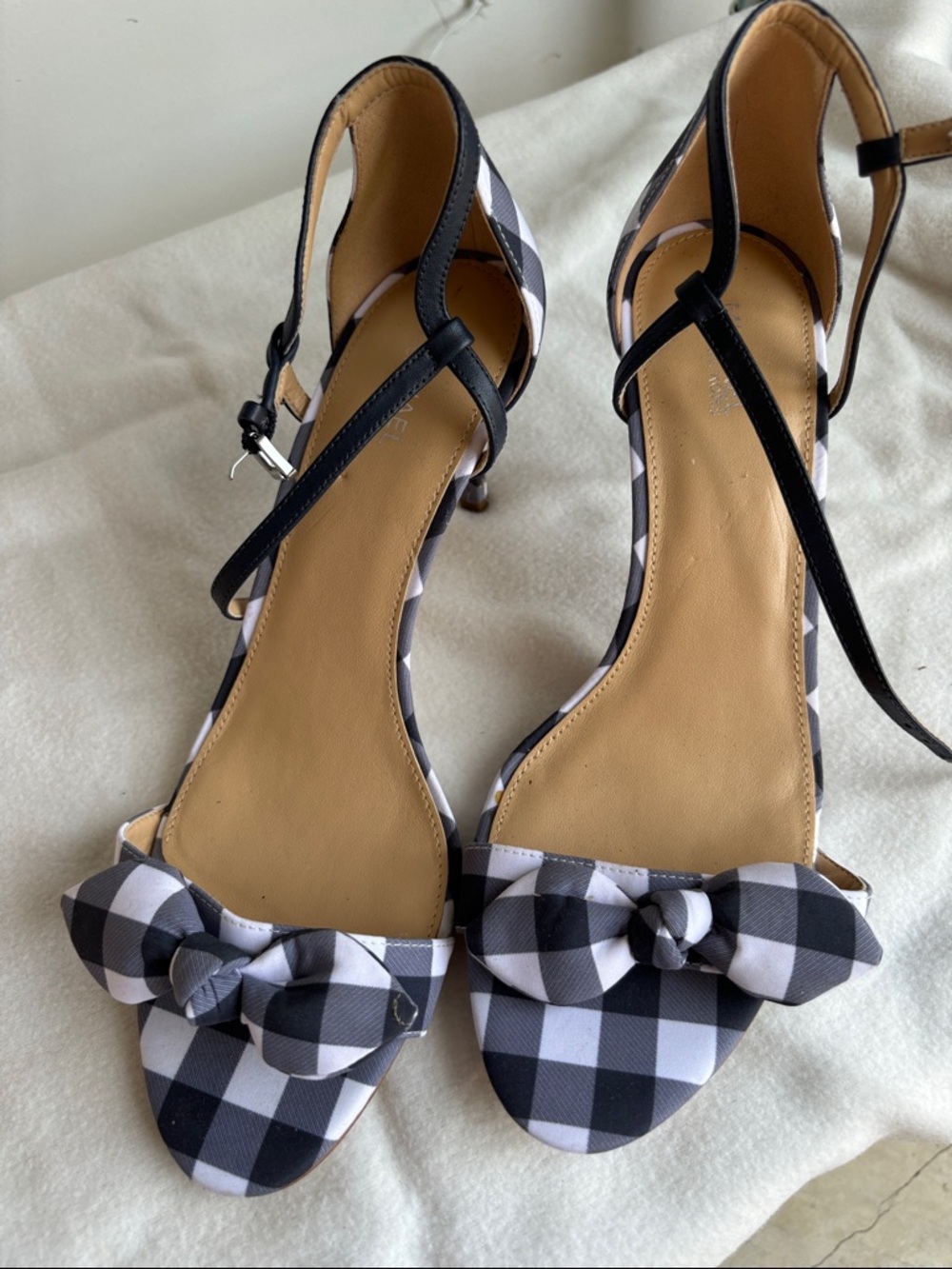 MICHAEL Michael Kors Black & White Gingham Bow Ankle-Strap Heels